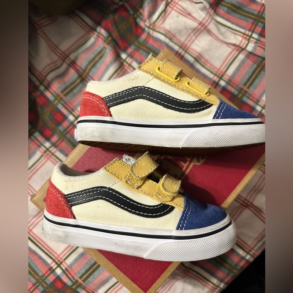 Vans Old Skool V low top Kids Yellow, Red, and Blue Sneakers